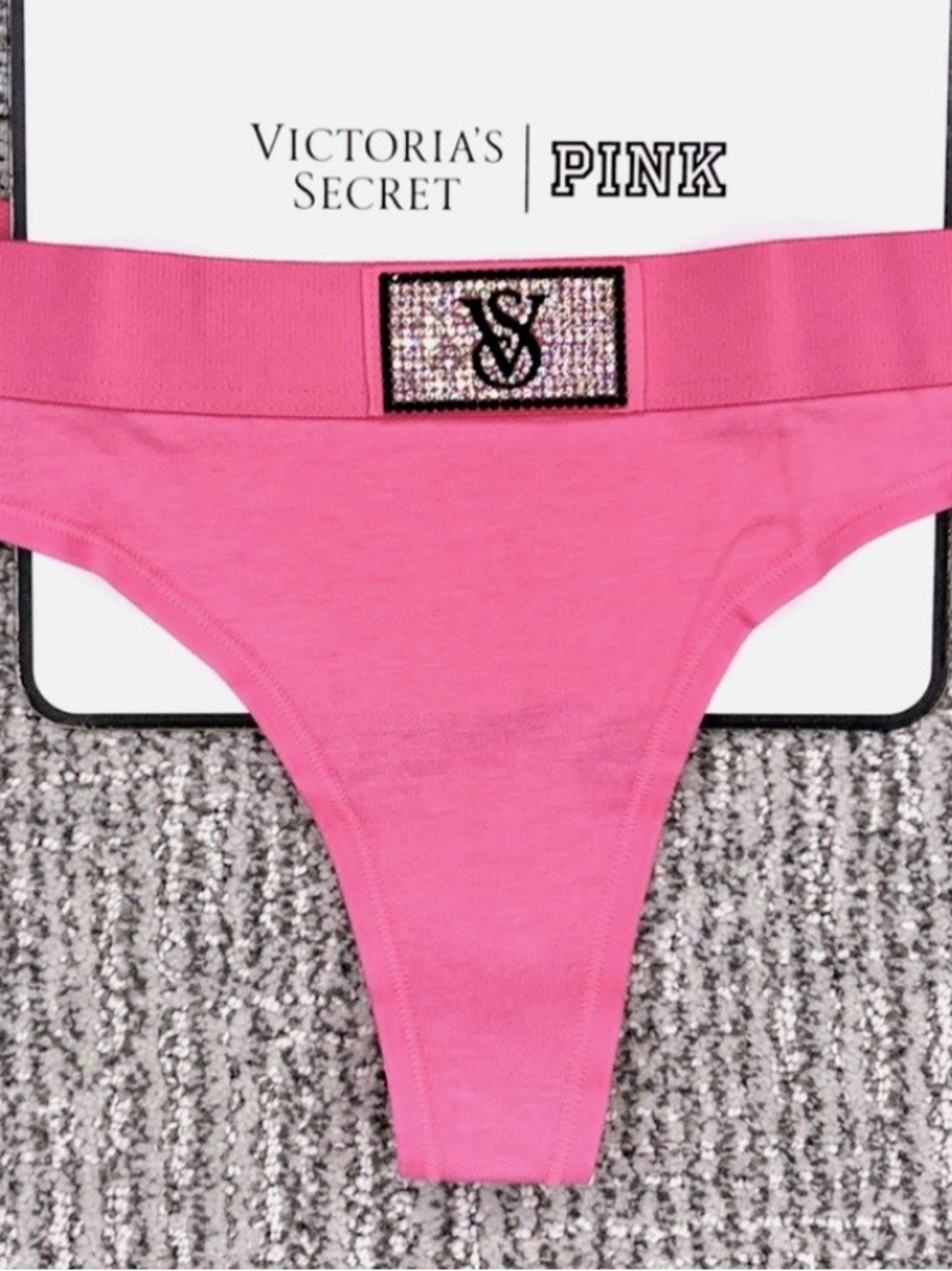 NWT- Victoria’s Secret Vibrant 🩷Hot Pink🩷Thong Panties with Rhinestone VS Logo